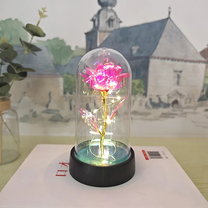 Eternal Rose Lamp LED Artificial Silk Flower Creative Gift for Valentine's Day and Mother's Day
