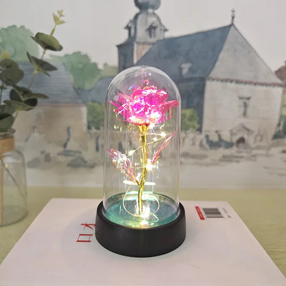 Eternal Rose Lamp LED Artificial Silk Flower Creative Gift for Valentine's Day and Mother's Day