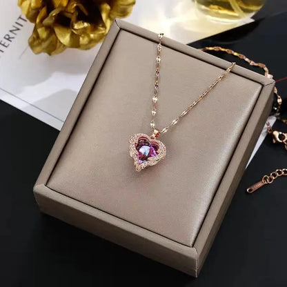 Colorful Ocean Heart Crystal Pendant Necklace