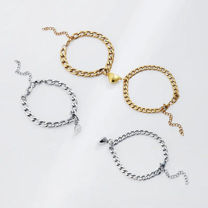 Magnetic Heart Couple Bracelet Set in Stainless Steel