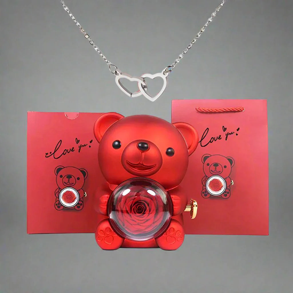 Valentine'S Day Rose Bear Necklace