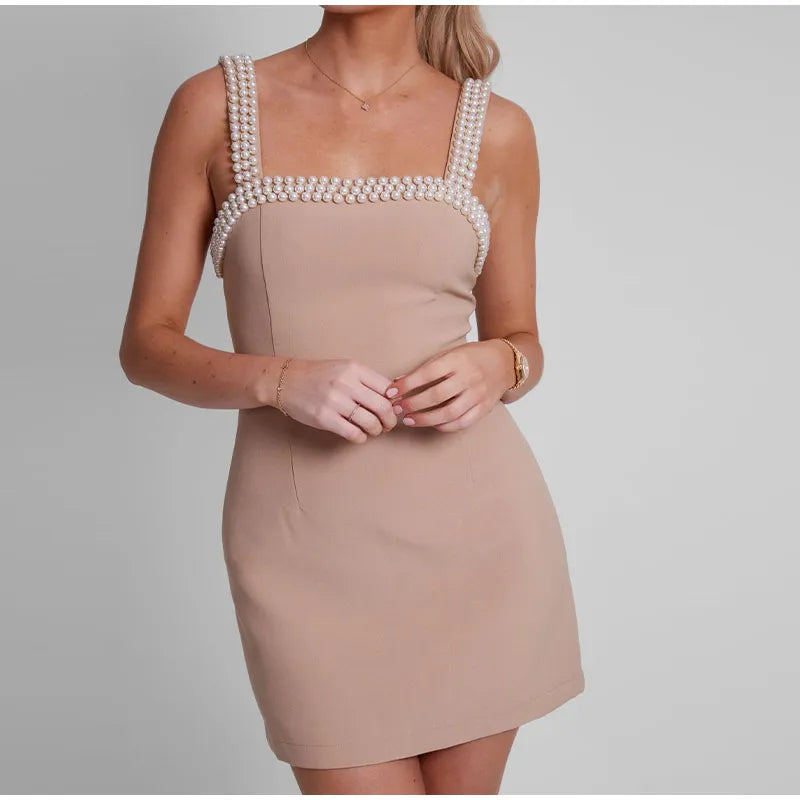 Pearls Strap Solid Dress