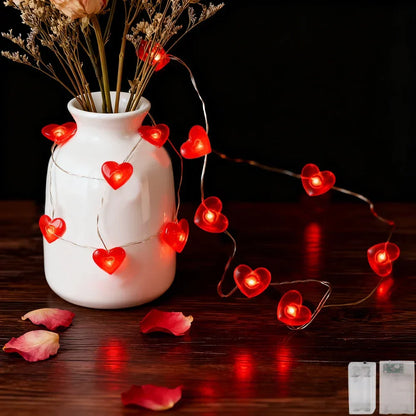 Red Heart LED String Lights for Valentine's Day Decor