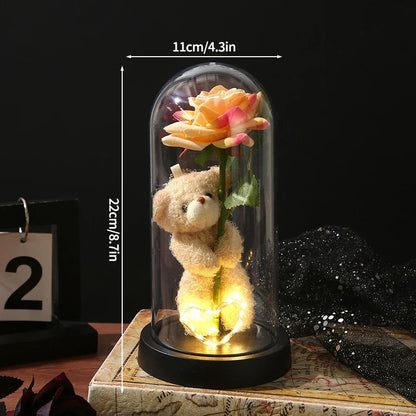 Eternal Rose LED Light with Acrylic Cover Romantic Desktop Flower Decoration