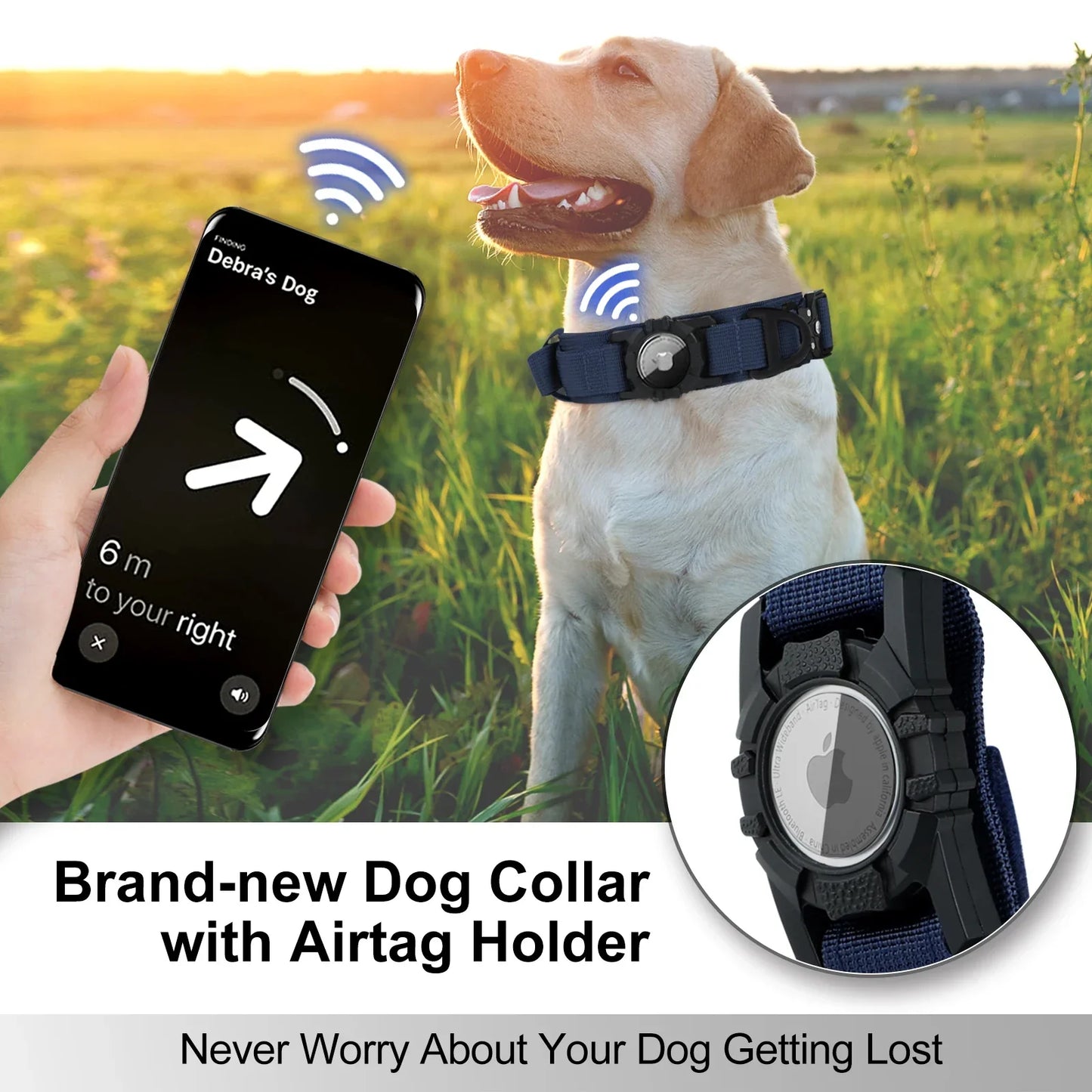 AirTag Dog Collar with Handle, Tactical Dog Collar for Large Medium Dogs