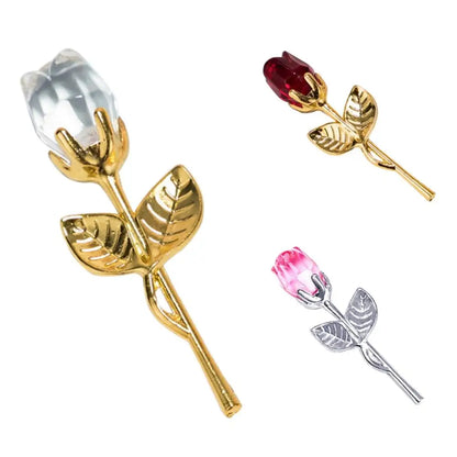 Crystal Glass Rose with Silver or Gold Rod - Romantic Gift