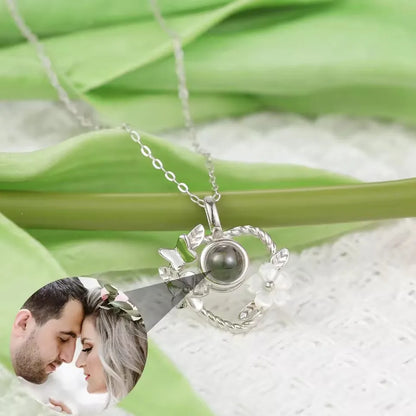 Personalized Flower Heart Projection Necklace in 925 Silver
