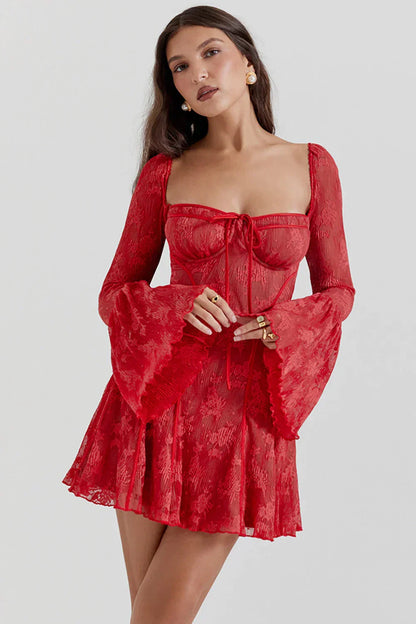 Long Sleeve Lace Square Neck Mini Dress