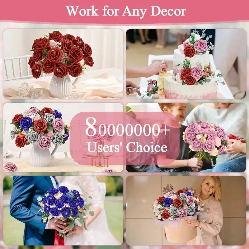 24-Piece Artificial Roses with Golden Butterflies - DIY Home and Wedding Decoration