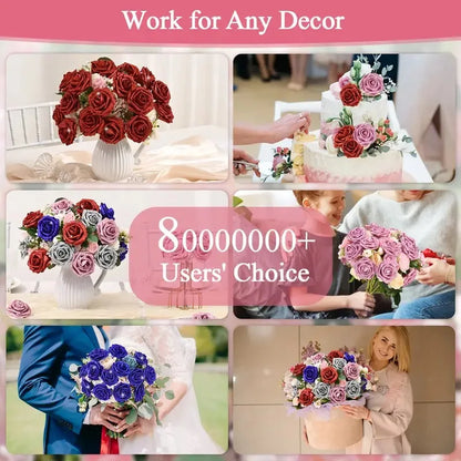 24-Piece Artificial Roses with Golden Butterflies - DIY Home and Wedding Decoration