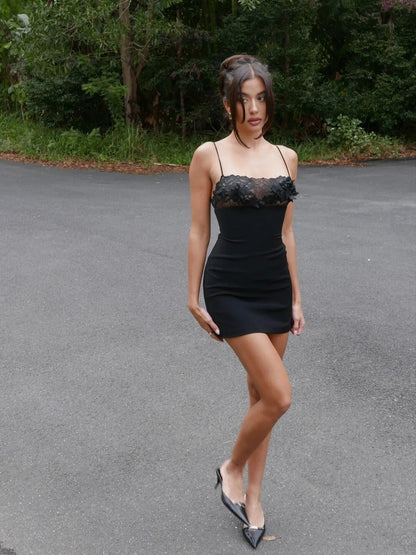 Floral Applique Lace Patchwork Slip Mini Dress