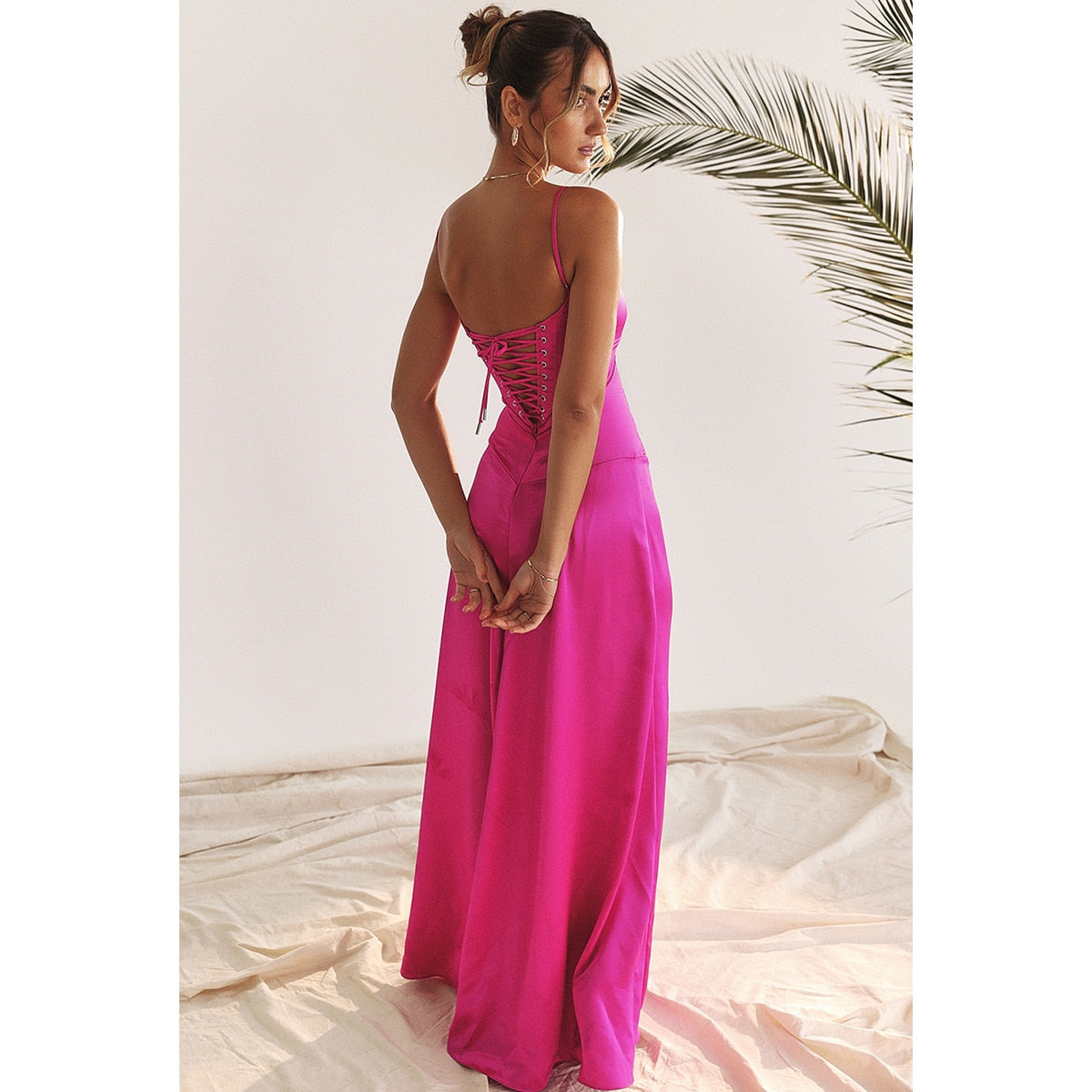 Satin Back Tie-Up Maxi Dress