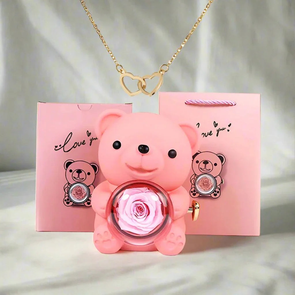 Valentine'S Day Rose Bear Necklace