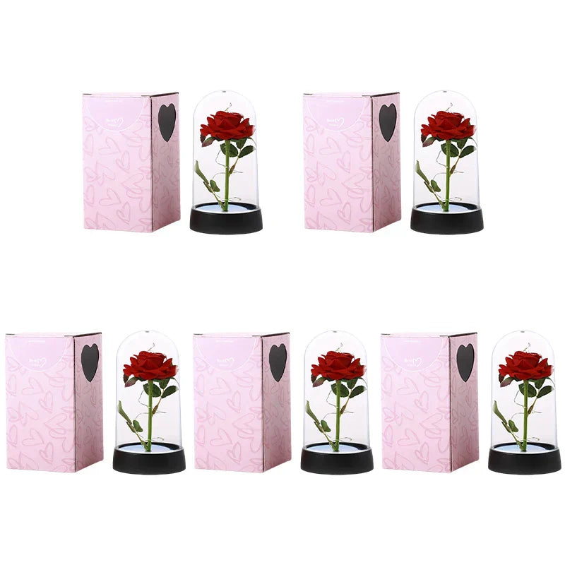 Eternal Rose in Glass Dome with LED Light - Romantic Gift for Valentine's Day, Christmas, or Birthday