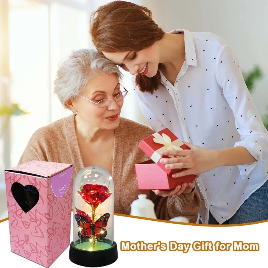 Forever Rose LED in Glass Dome - Romantic Gift for Mom or Wife