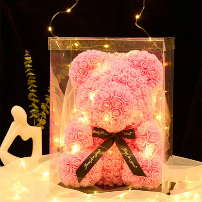 25cm Artificial Rose Teddy Bear with Decorative Light