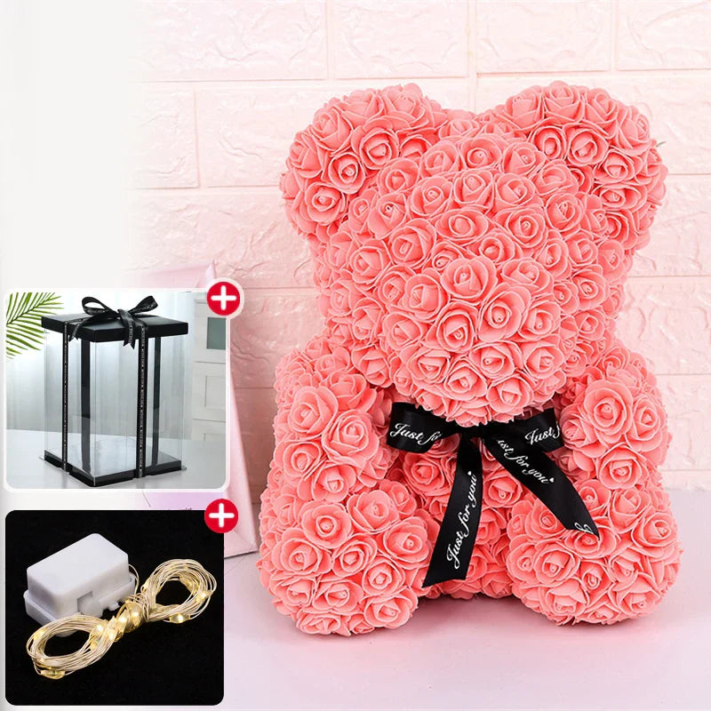 Eternal Rose Teddy Bear with Gift Box and Warm Lights