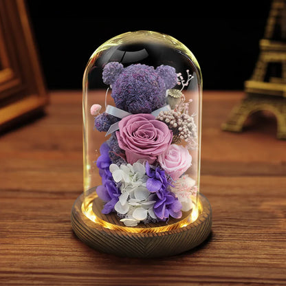 Eternal Preserved Rose Teddy Bear Gift Box with Lights