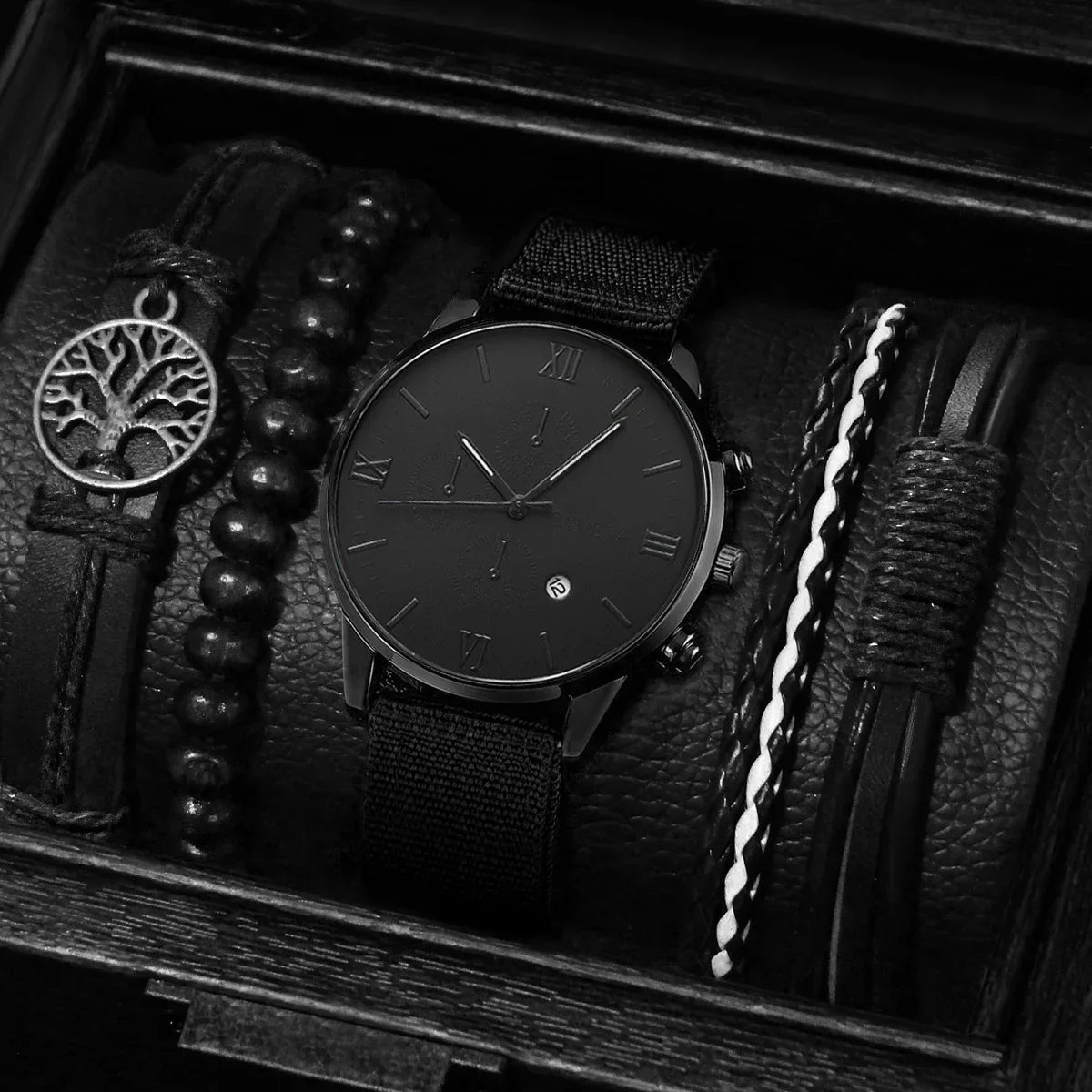 Men's Quartz Watch and Bracelet Set 4 or 5 Pieces