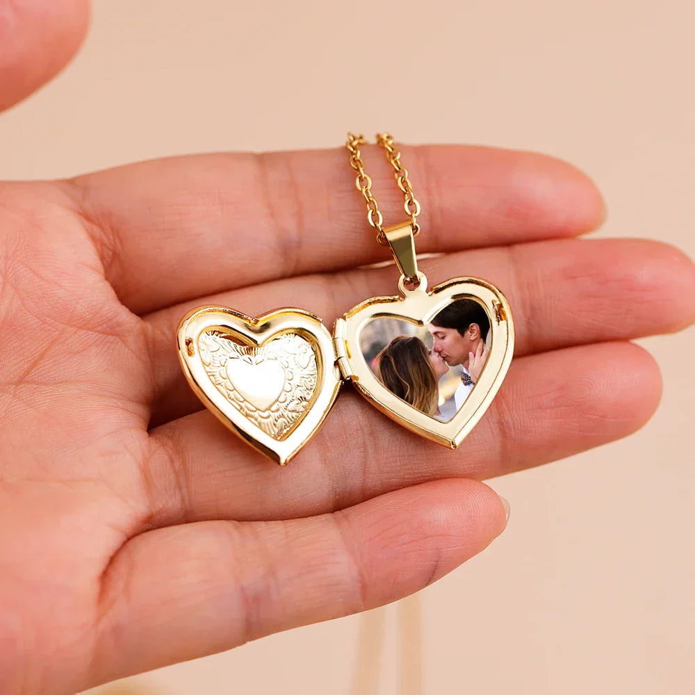Personalized Heart Photo Locket Necklace
