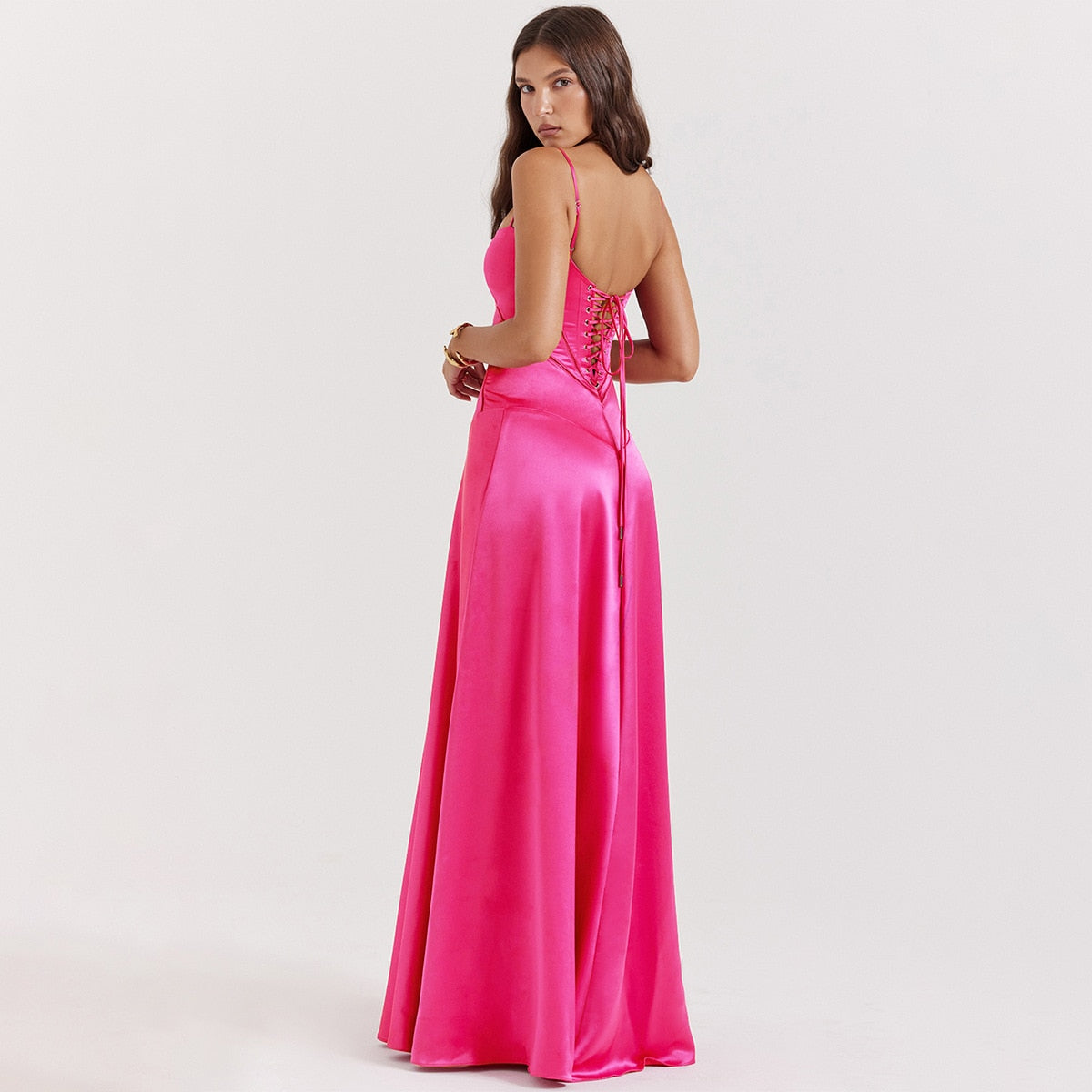 Satin Back Tie-Up Maxi Dress