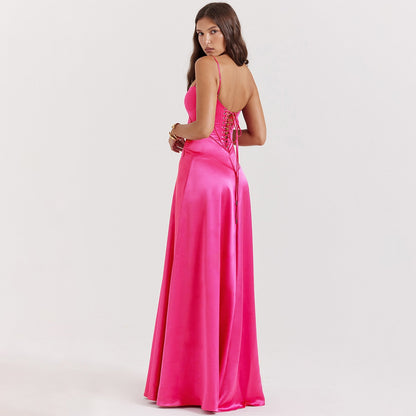 Satin Back Tie-Up Maxi Dress