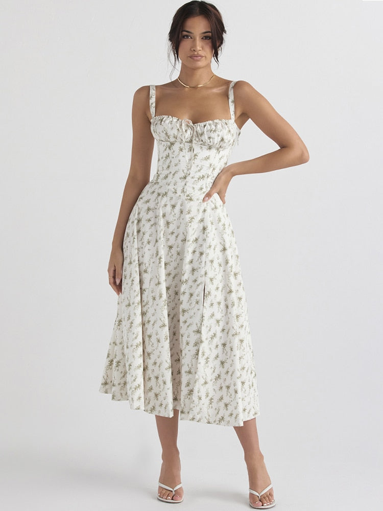 Floral Print Tie-Up Strap Flowy Midi Dress