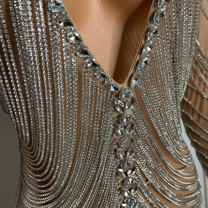 Rhinestones Chains Hollow Drip Dress