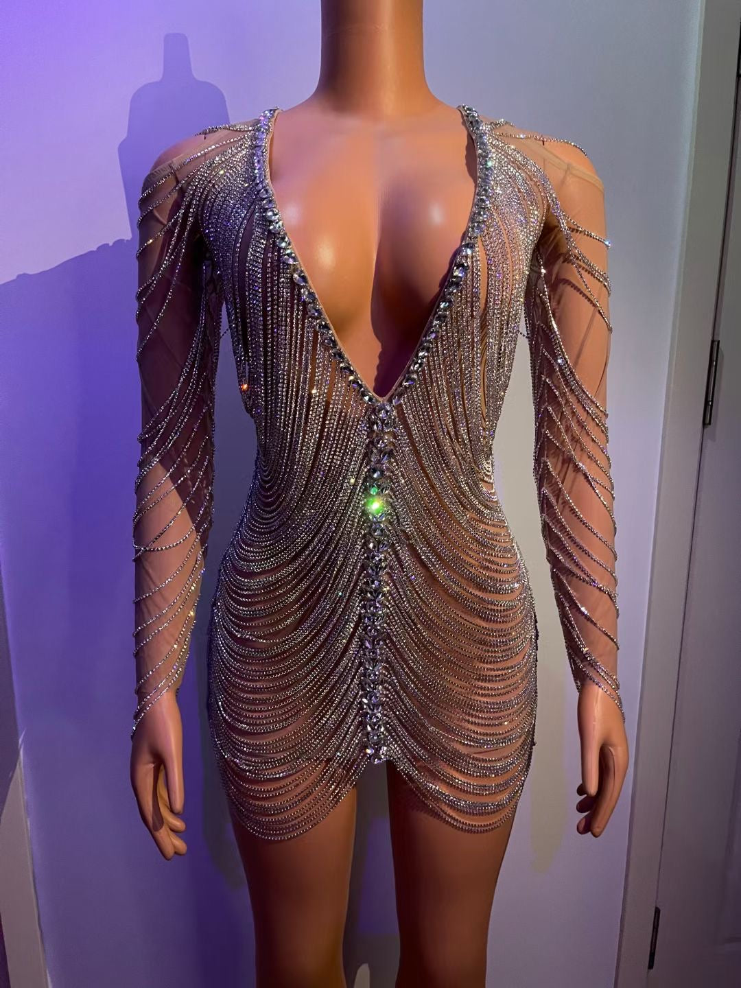 Rhinestones Chains Hollow Drip Dress