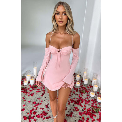 Off-shoulder Strappy Backless Tie-Up Mini Dress