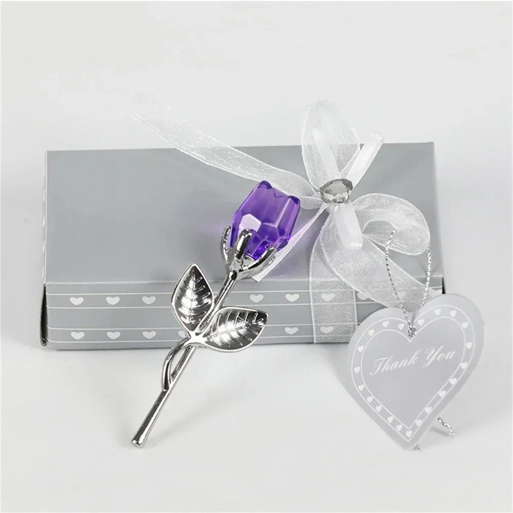 Crystal Glass Rose with Silver or Gold Rod - Romantic Gift