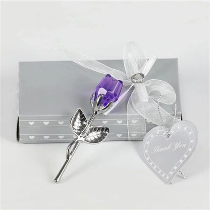 Crystal Glass Rose with Silver or Gold Rod - Romantic Gift