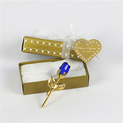 Crystal Glass Rose with Silver or Gold Rod - Romantic Gift