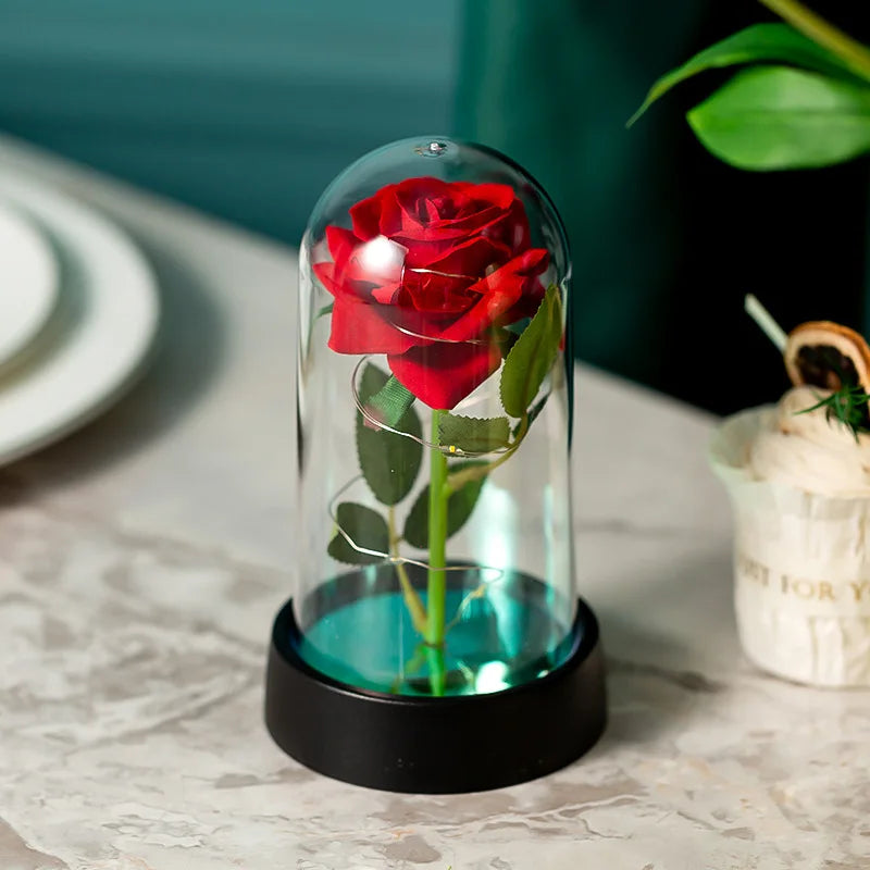 LED Eternal Rose in Glass Dome - Romantic Gift for Home