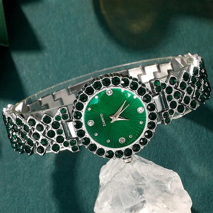 Elegant Heart Rhinestone Watch and Jewelry Set