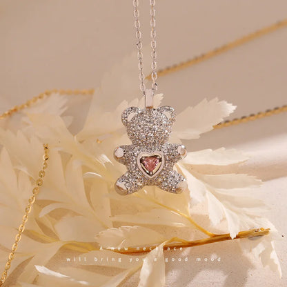 Heartbeat Teddy Bear Pendant Necklace