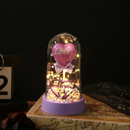 Eternal Rose in Glass Dome Handmade Artificial Flower for Gifts and Decoration