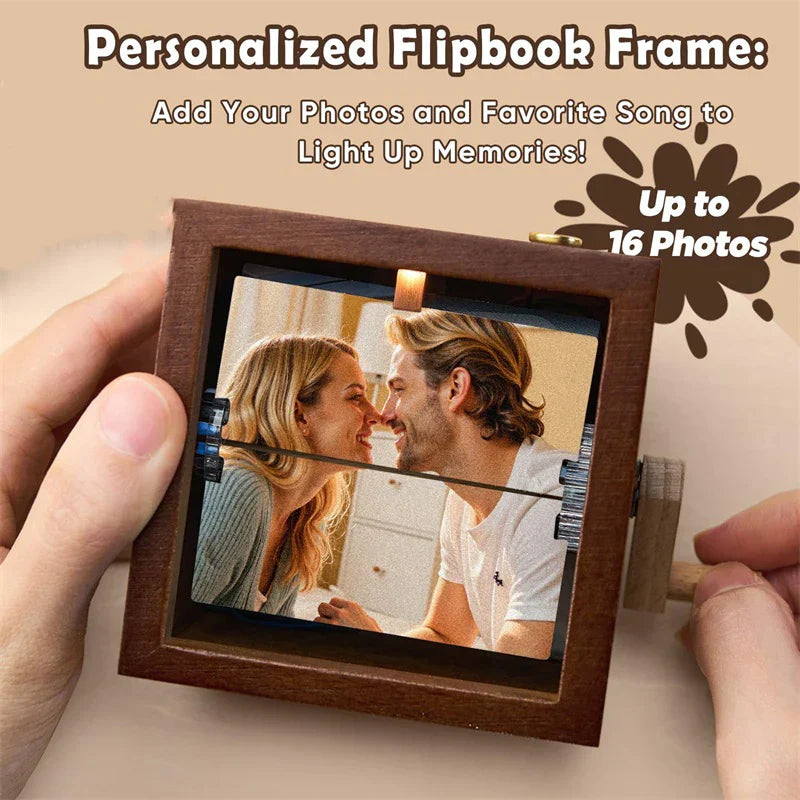 Personalized Hand Crank Photo Flip Box with Light