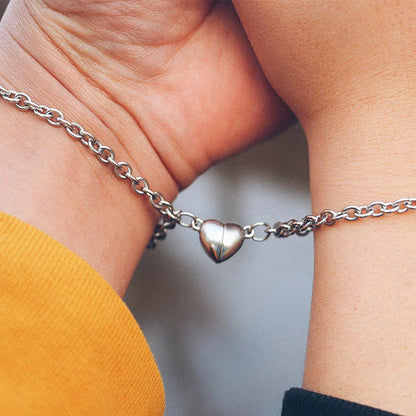 Magnetic Heart Couple Bracelet Set in Stainless Steel