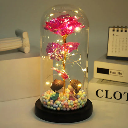 LED Enchanted Galaxy Rose in Glass Dome with Fairy Lights for Valentine's Day and Christmas