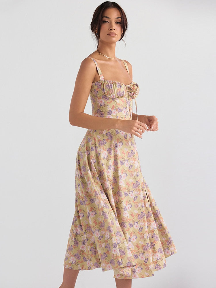 Strappy Back Tie-Up Corset Midi Dress
