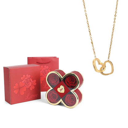 4-Leaf Clover Eternal Rose Jewelry Box with Necklace Gift