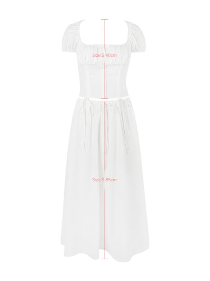 White Buttoned Drawstring Crop Top and Midi Skirt Two Piece Set