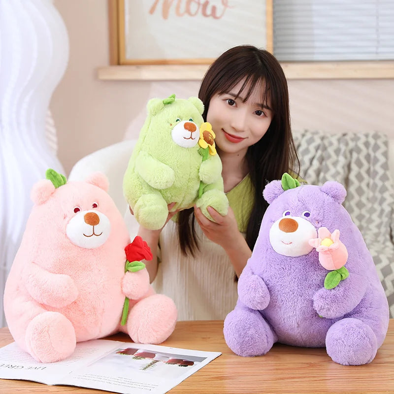 Kawaii Fat Bear Plush Toy Teddy Bear with Rose