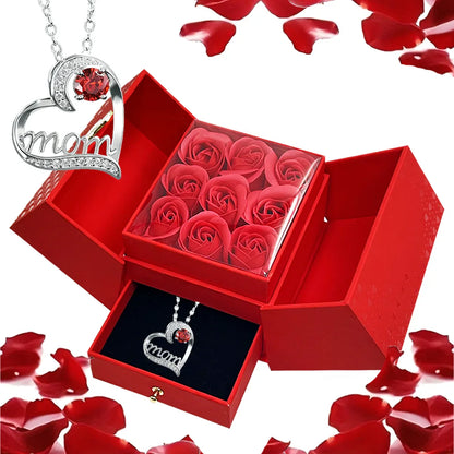 Heart-Shaped Pendant Necklace with Red Rose Gift Box