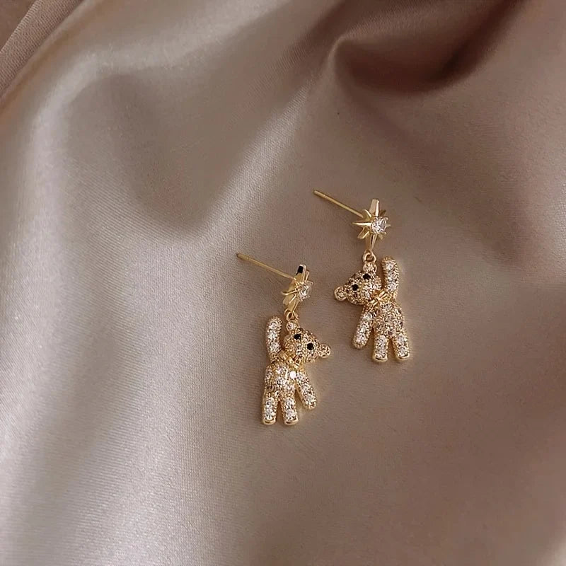 Charming Cubic Zirconia Bear & Star Stud Earrings