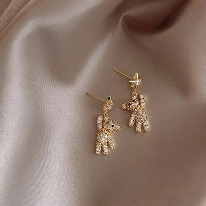 Charming Cubic Zirconia Bear & Star Stud Earrings