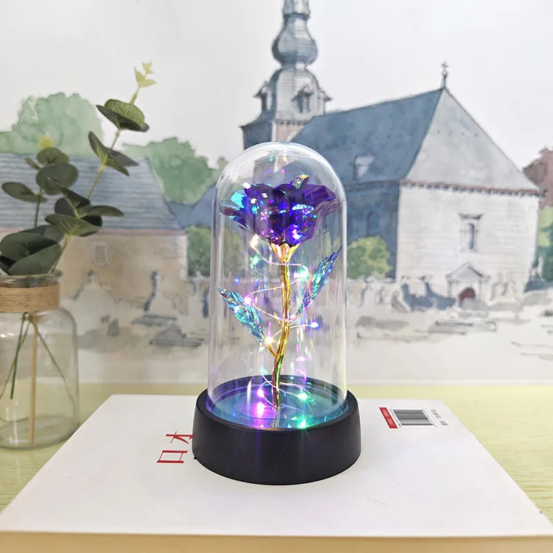 Eternal Rose Lamp LED Artificial Silk Flower Creative Gift for Valentine's Day and Mother's Day