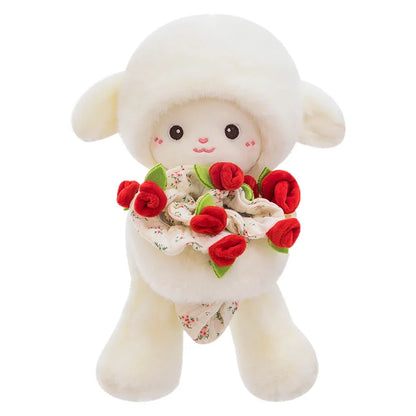 Rose Bouquet Sheep Plush Toy Cute Hugging Lamb Gift