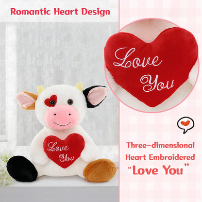 12in Cow Plush with Heart Soft Stuffed Toy Gift for Valentine